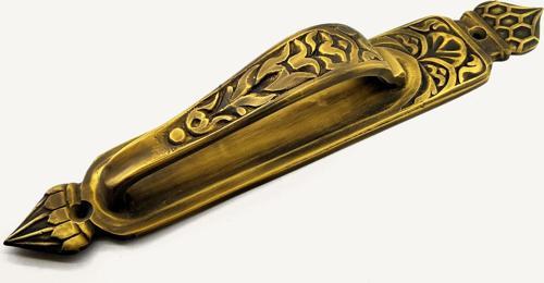 Antika Tarz Dekoratif Pirinç Kubbeli Çekme Kapı Kolu - 396x68 mm, Antik