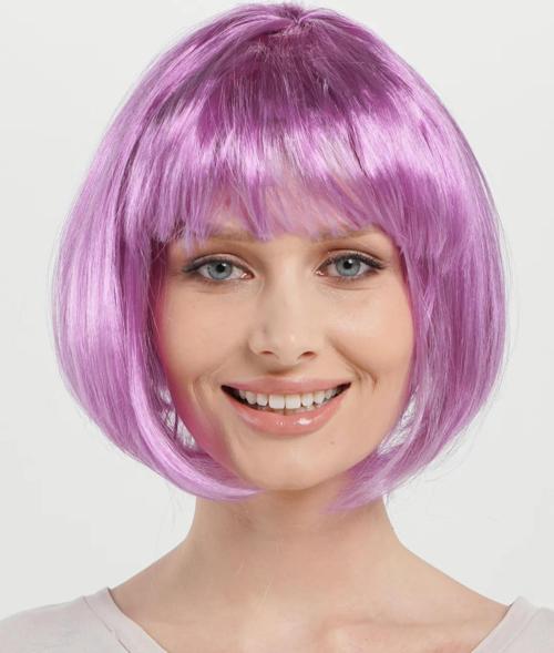 Rose Pembe Renk Düz Kesim Küt Parti Peruğu Kısa Takma Saç