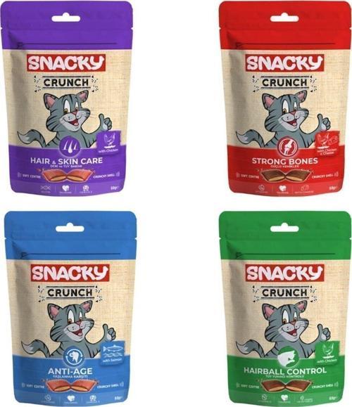 Crunch Yaşlanma Karşıtı Eklem Sağlığı Deri Tüy Sağlığı Tüy Yumağı Kontrolü Kedi Ödül Mama 4 X 60 Gr