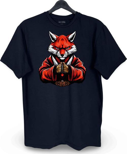 Samuray Red Fox Tilki Baskılı Unisex Bisiklet Yaka Tişört