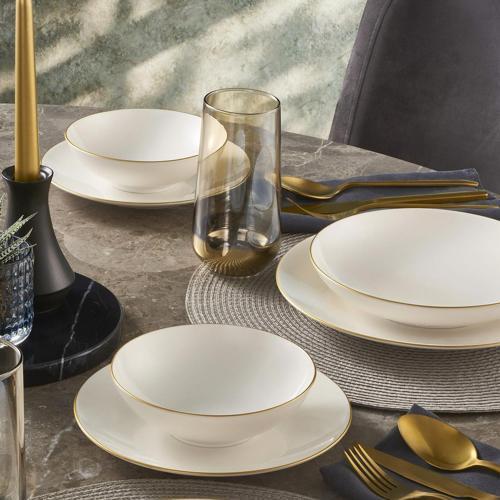 Camelia 16 Parça 4 Kişilik Bone Yemek Takımı - Gold