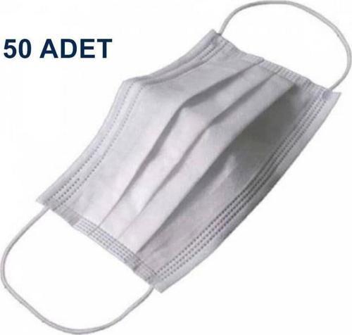 3 Katlı Telli Kişisel Koruyucu Maske 50 Adet Beyaz