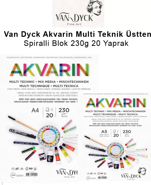 Akvarin Multi Teknik Üstten Spiralli Blok 230g 20 Yaprak