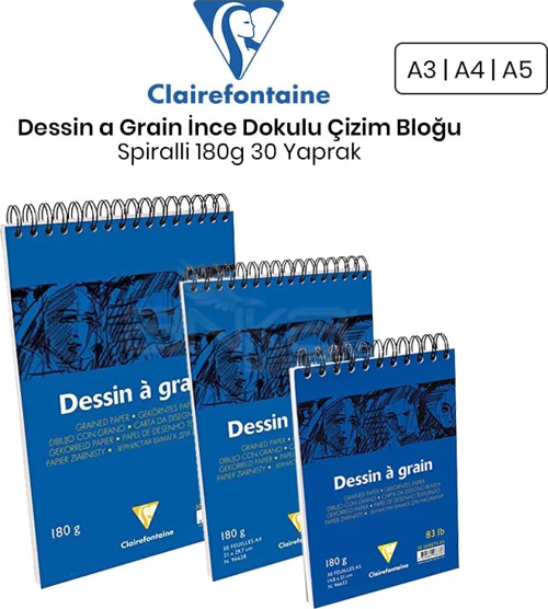 Dessin a Grain İnce Dokulu Spiralli Çizim Bloğu 180g 30 Yaprak