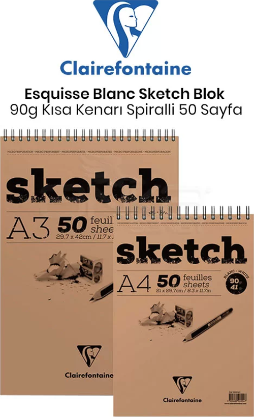 Esquisse Blanc Sketch Blok 90g Kısa Kenarı Spiralli 50 Yaprak