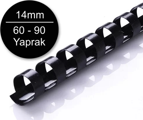 14mm Plastik Spiral Siyah 60-90 Yaprak Kapasiteli (100 lü Kutu)