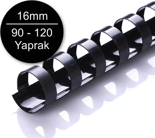 16mm Plastik Spiral Siyah 90-120 Yaprak Kapasiteli (100 lü Kutu)