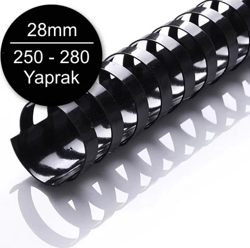 28mm Plastik Spiral Siyah 250-280 Yaprak Kapasiteli (50 li Kutu)