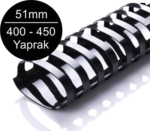 51mm Plastik Spiral Siyah 400-450 Yaprak Kapasiteli (50 li Kutu)