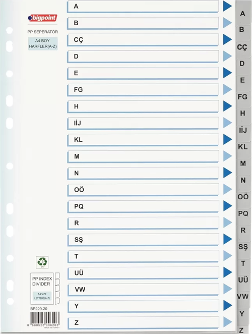 PP Seperatör Harfler A-Z
