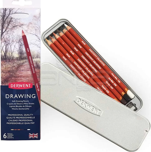 Drawing Yağlı Eskiz Kalemi 6lı Set Metal Kutu