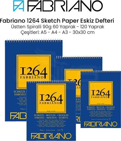 1264 Sketch Paper Eskiz Defteri Üstten Spiralli 90g