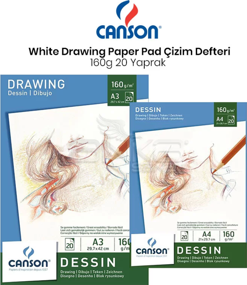 White Drawing Paper Pad Beyaz Çizim Defteri 160g 20 Yaprak