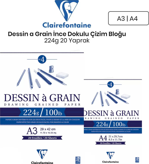Dessin a Grain İnce Dokulu Çizim Bloğu 224g 20 Yaprak