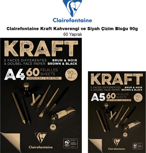 Kraft Kahverengi ve Siyah Çizim Bloğu 90g 60 Yaprak