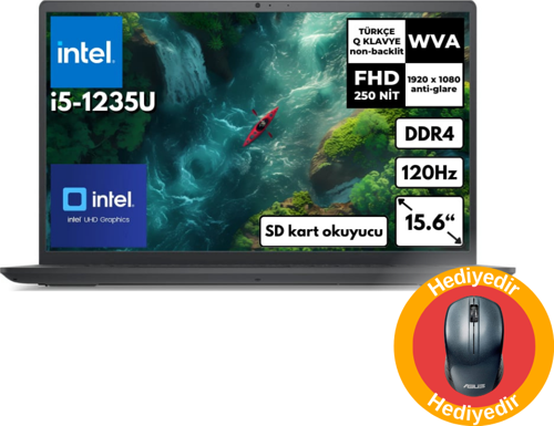 Inspiron 3520 i5-1235U 16 GB 512 GB SSD 15.6"  120Hz FHD Freedos+ WT200 Mouse I352010030U_WT200 BT9