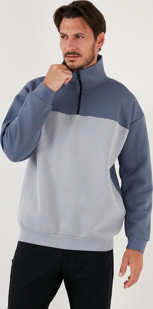 Regular Fit Fermuarlı Dik Yaka İçi Tüylü Yumuşak Şardonlu Kışlık Erkek Sweat 5905343 İNDİGO