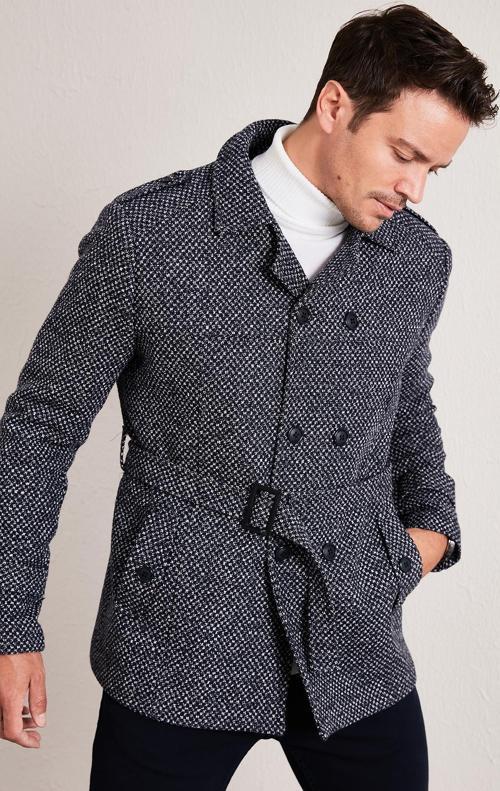 Slim Fit Cepli Pamuklu Kaşe Erkek Kaban 5841015 Lacivert Noktalı