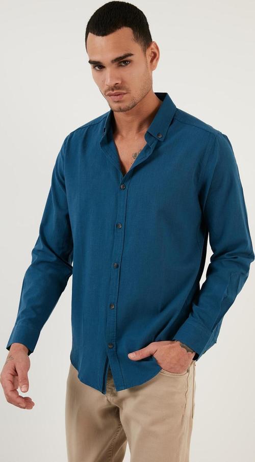 Regular Fit Düğmeli Yaka % 100 Pamuk Erkek Gömlek CF20S111871 İNDİGO