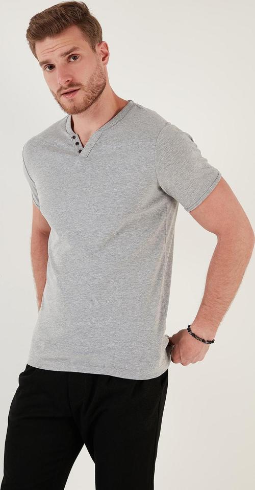 % 100 Pamuklu V Yaka Slim Fit Erkek T Shirt 5902122 GRİ MELANJ