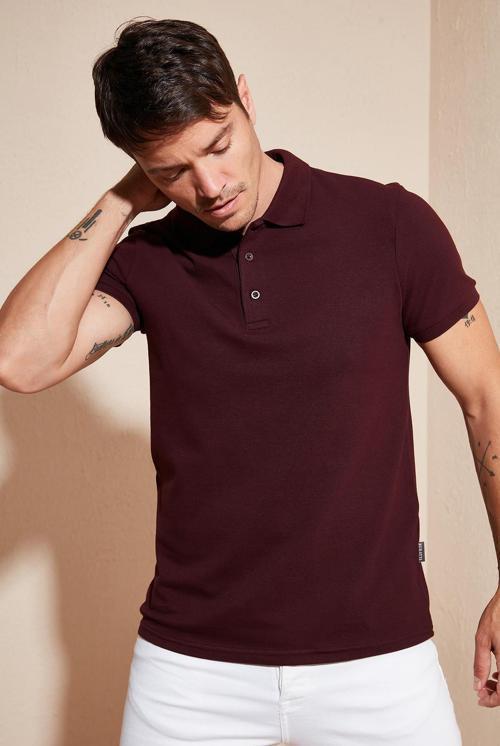 % 100 Pamuk Regular Fit Düğmeli Erkek Polo Yaka T Shirt 5902127 VİŞNE