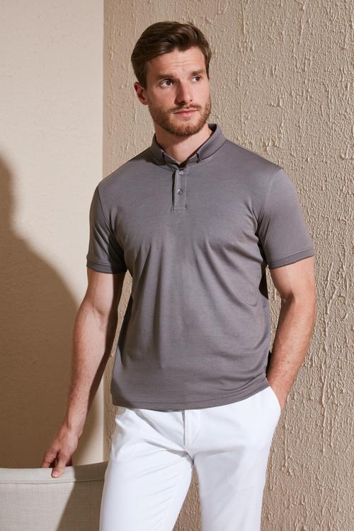 Pamuklu Slim Fit Erkek Polo Yaka T Shirt 646R1000 Vizon-Füme
