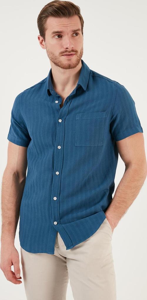Pamuklu Regular Fit Kısa Kollu Erkek Gömlek CF24S128230 İNDİGO