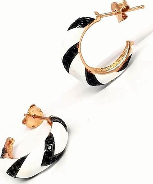 Mine işçiliğinde siyah oniks taş detaylı halka rose gümüş küpe