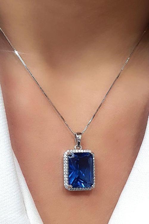 Sky Diamond Blue Creative Sapphire 925 ayar Gümüş Lüks Kolye 