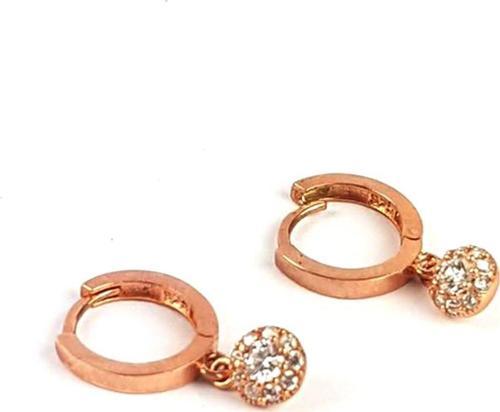 Zirkon taşlı gümüş üzerine rose altın kaplama sallantılı halka küpe