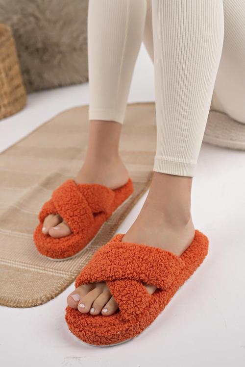 HAVLU Çapraz Kadın Ev Terliği Kışlık Terlik Ses Yapmaz