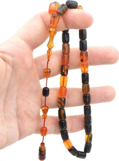 Abdullah Darabacı Yapımı Simli Siyah Turuncu Sıkma Kehribar Tesbih