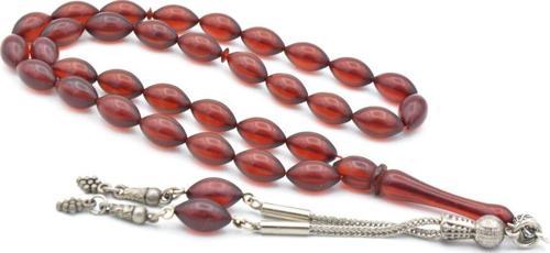 Arpa Kesim Koyu Kırmızı Sıkma Kehribar Tesbih