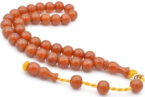 Şükrü Baba İmzalı Küre Kesim Turuncu Sıkma Kehribar Tesbih