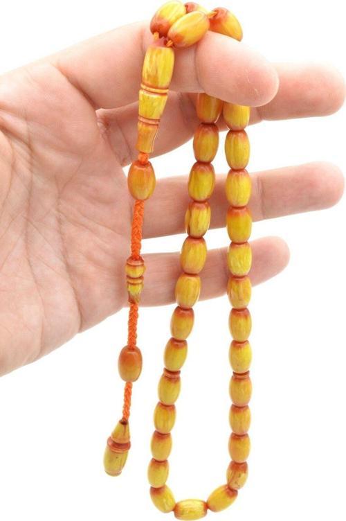 Cüneyd Hasan Yapımı Çift Çekim Kapsül Kesim Eskitme Sarı Katalin Tesbih