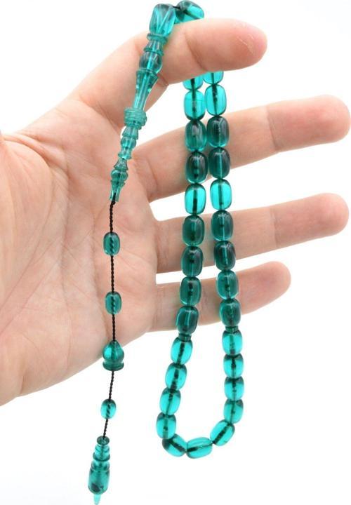 Usta İşi Halkalı İmameli İri Boy Mavi Sıkma Kehribar Tesbih