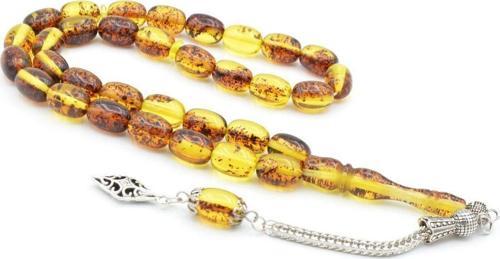 Damla Kehribar Benzeri İri Boy Kapsül Kesim Fosilli Toz Kehribar Tesbih