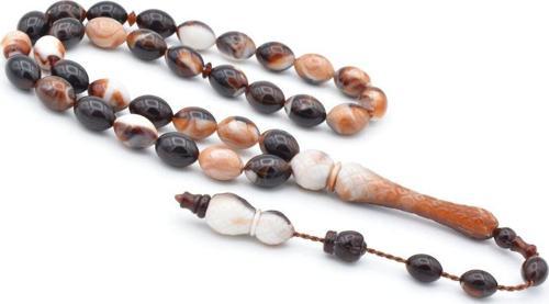 Usta İşi Sistemli Beyzi Kesim Beyaz Kahverengi Toz Pres Kehribar Tesbih