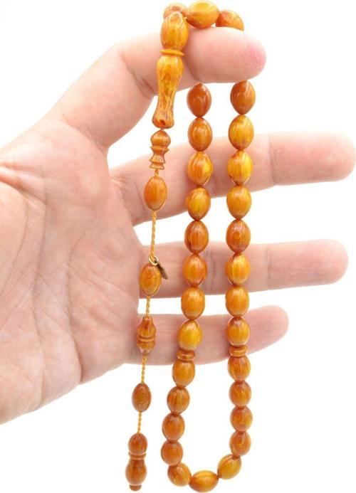 Mustafa Uysal İmzalı Beyzi Kesim Koyu Sarı Katalin Tesbih