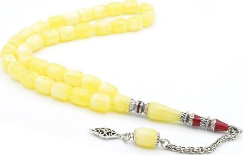 Sarı Kırmızı Nakkaş İmameli Kapsül Kesim Beyrut Damla Kehribar Tesbih