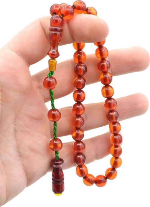 Sistemli Küre Kesim Günlük Boy Turuncu Sıkma Kehribar Tesbih 003