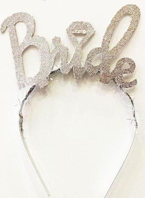 Gümüş Renk Bekarlığa Veda İtalik Yazı Alyanslı Bride Taç