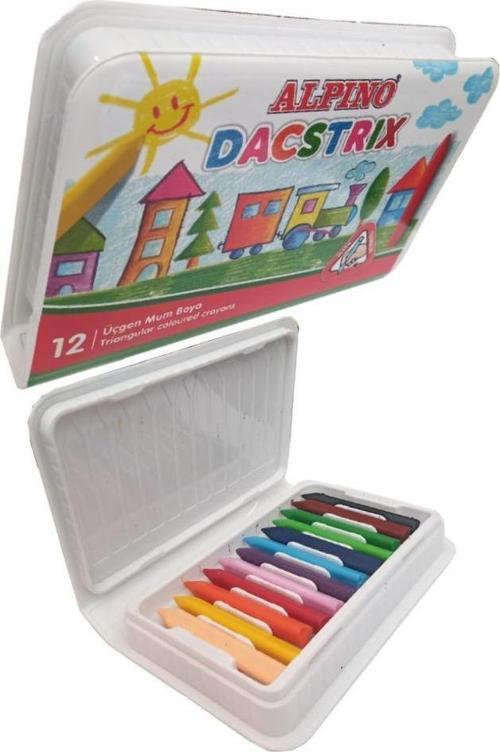 12 Renk Üçgen Mum Boya Plastik Kutulu 1 Paket Alpino Dacstrix Pastel Mum Boya Kalemi Okul Öncesi Sınıf Resim Dersi