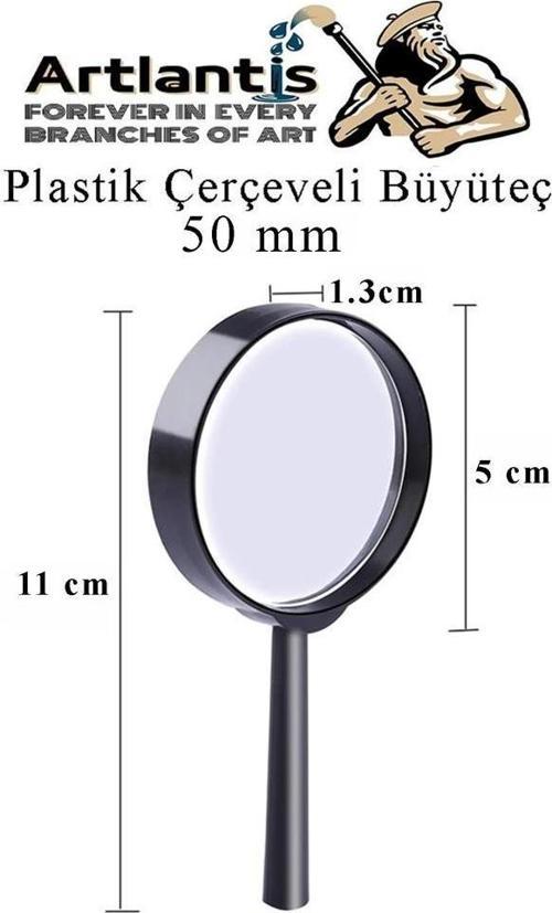 Büyüteç 50 mm 1 Adet 5x Plastik Sap Çerçeveli Büyüteç Merçek Okul Büro Ofis