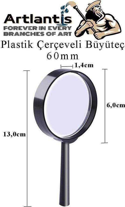 Büyüteç 60 mm 1 Adet 5x Plastik Sap Çerçeveli Büyüteç Merçek Okul Büro Ofis