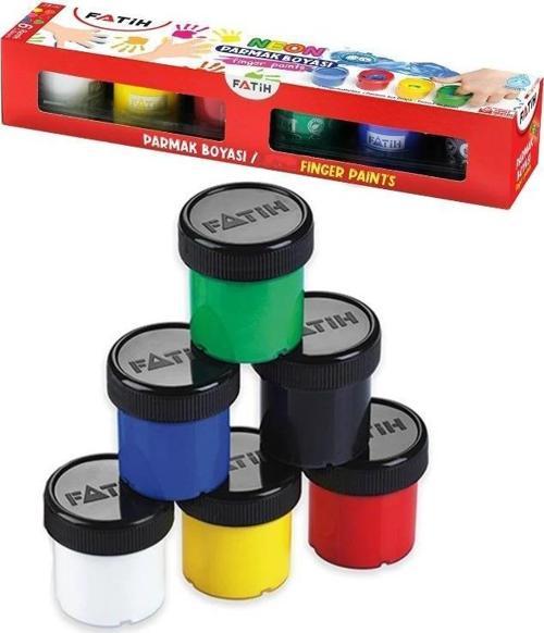 Parmak Boya 6 Renk 25 ml 1 Paket Fatih Parmak Boya Seti 6 lı Su Bazlı Şişe İçerisinde Okul Resim Sınıf