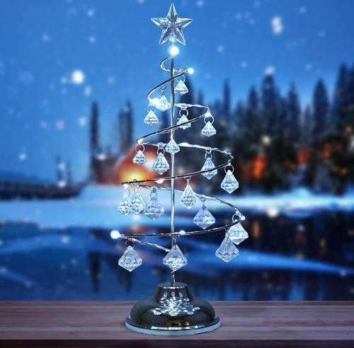 VIP KALİTE 20 CM METAL KRİSTAL SARKITLI YILBAŞI AĞACI BEYAZ LED IŞIKLI NOEL AĞACI GÜMÜŞ ÇAM AĞACI