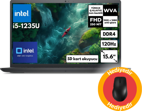 Inspiron 3520 i5-1235U 16 GB 512 GB SSD 15.6" 120Hz FHD Freedos + MD200 Mouse I352010030U_MD200  BT9