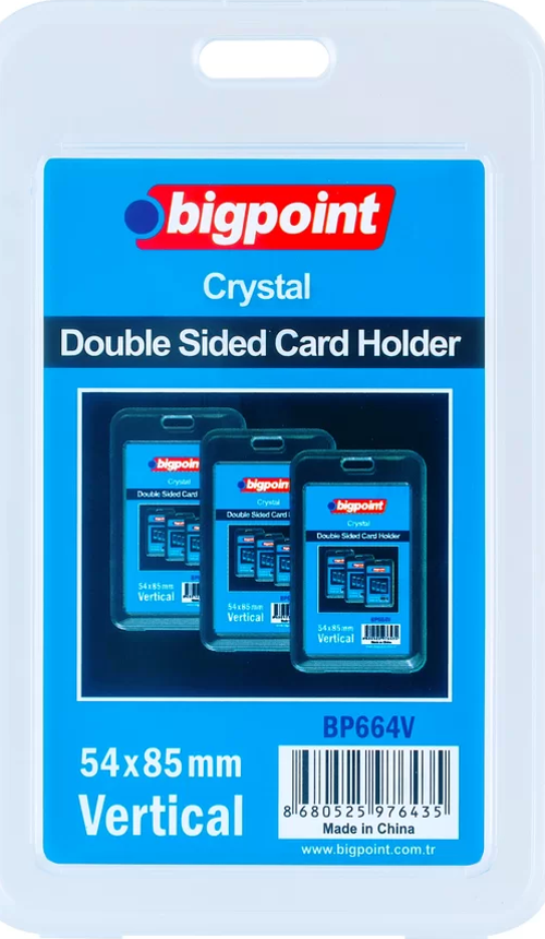 Çift Taraflı Kart Kabı Kristal Dikey Şeffaf 54x85mm