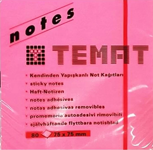 10612 YAPIŞKANLI NOT KAĞIDI 75x75 80 YAPRAK FOSFORLU PEMBE